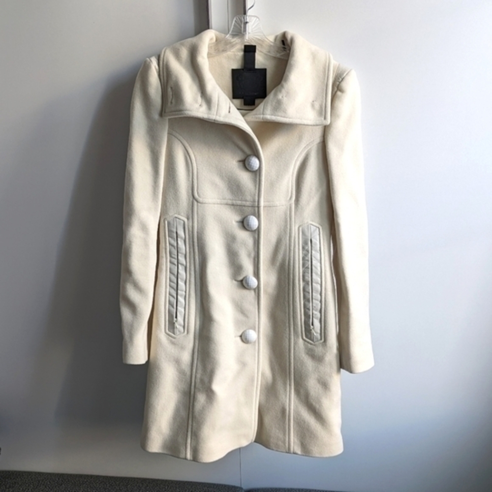 Women’s Cream Wool-Blend Button Coat